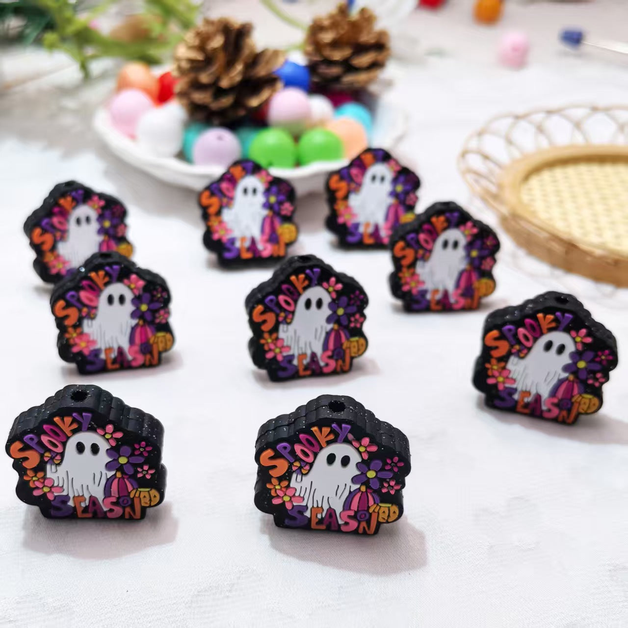 20Pcs Silicone Focal Beads Ghost Color Character Cards Front Facing 2