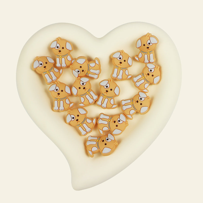 Silicone Focal Beads Cartoon Cute Puppy Sitting Pose 3