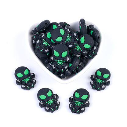 20pcs Silicone Focal Beads Green Alien Character Halloween Theme