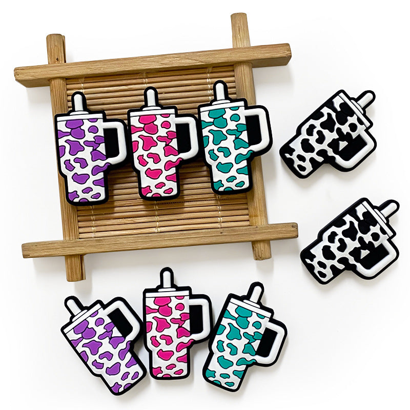 20Pcs Silicone Focal Beads Travel Cup Patterned Design 4