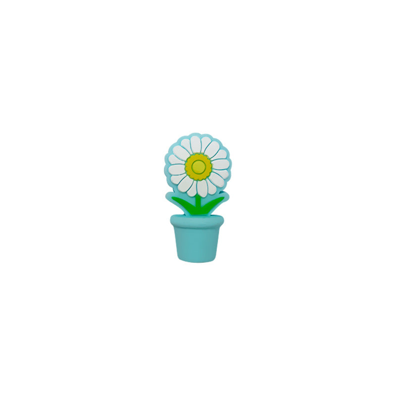 20Pcs 3D Silicone Focal Beads Potted Daisy With Flower Pot 7