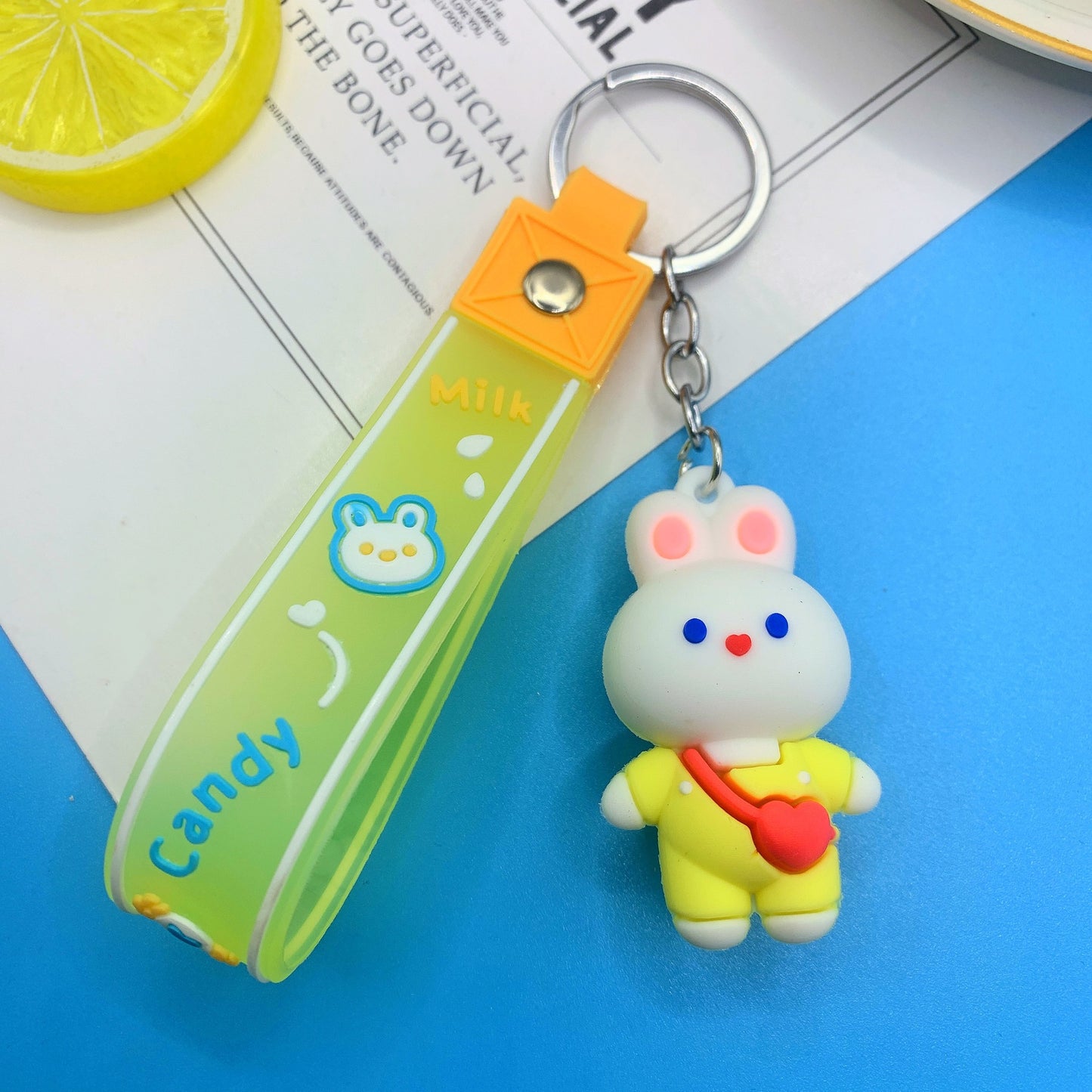 Cartoon White Rabbit Silicone Bead Wristlet Keychain with Strap 12