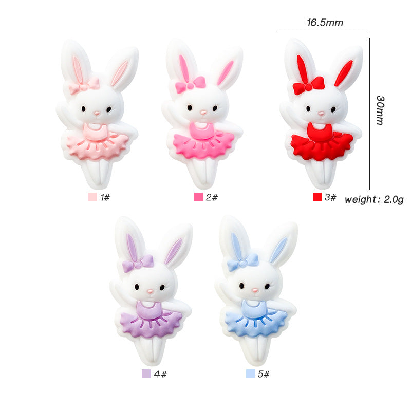 20pcs Silicone Focal Beads Bunny Wearing Dress and Bow