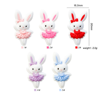 20pcs Silicone Focal Beads Bunny Wearing Dress and Bow