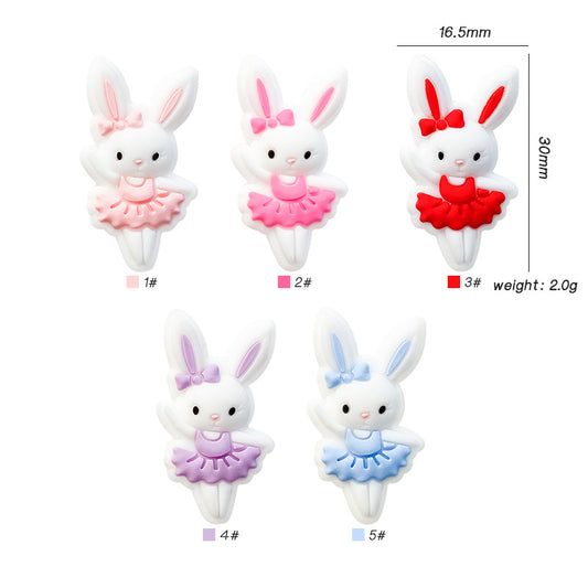 20pcs Silicone Focal Beads Bunny Wearing Dress and Bow