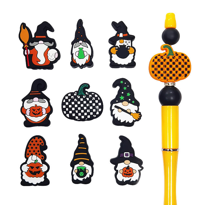20Pcs Silicone Focal Beads Halloween Dwarf Pumpkin Holding Pumpkin