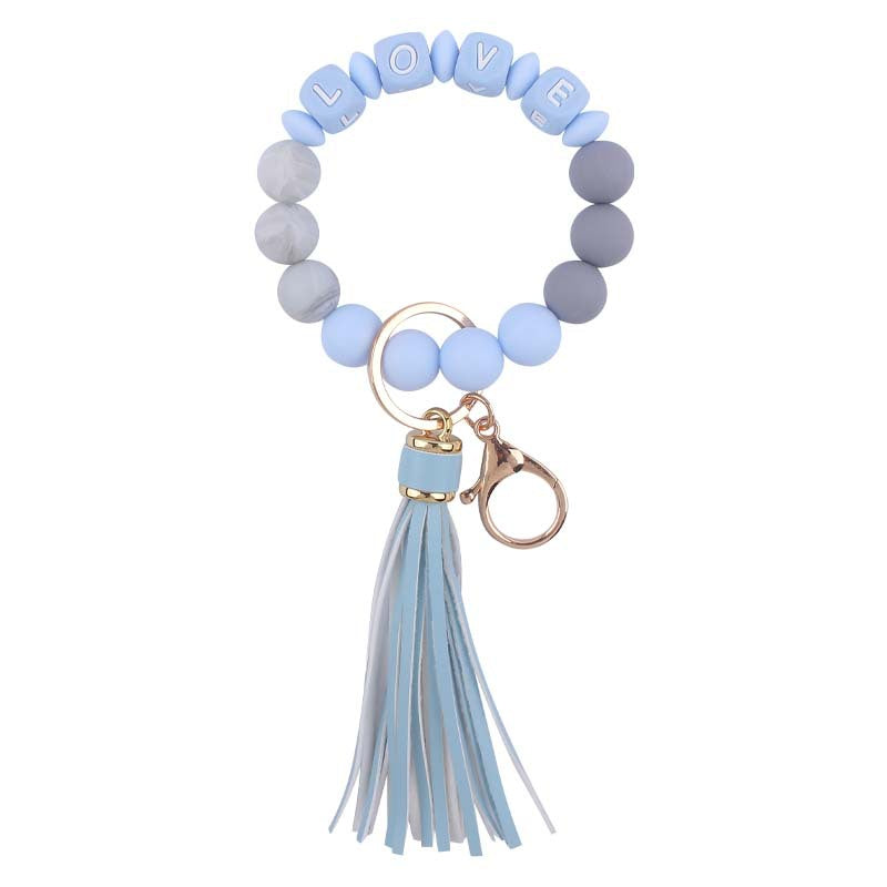Letter LOVE Silicone Bead Wristlet Keychain PU Leather Tassel 8