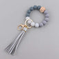 Leather PU Tassel Silicone Bead Wristlet Keychain 12