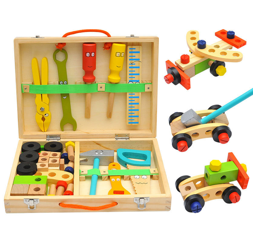 Wooden Pretend Play Toolbox Toy Combination Set