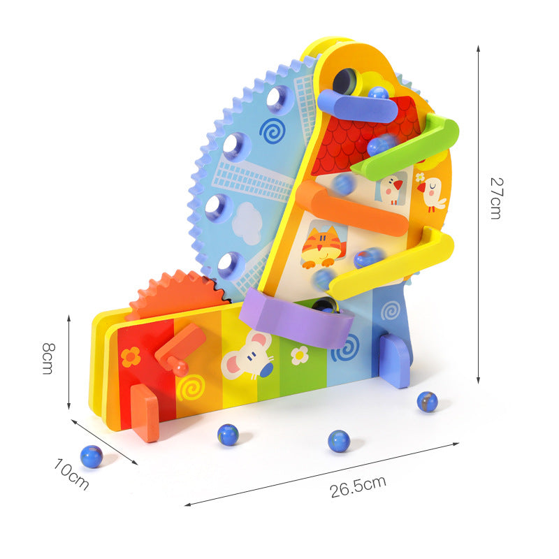 Wooden Marble Run Slide Pinball Assembly Track Educational Toy 2