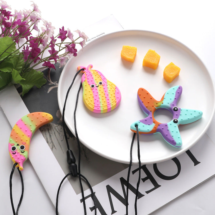 Silicone Sensory Fidget Toy Fruit and Cactus Chew Necklace for Kids 3
