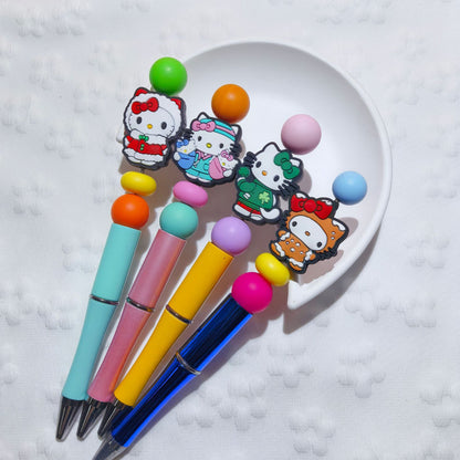 20Pcs Silicone Focal Beads White Cat Round Face Wearing Bow 4