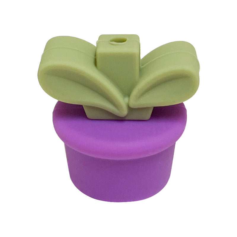 20Pcs Silicone 3D Focal Beads Flowerpot Grass With Leaf Detail 21