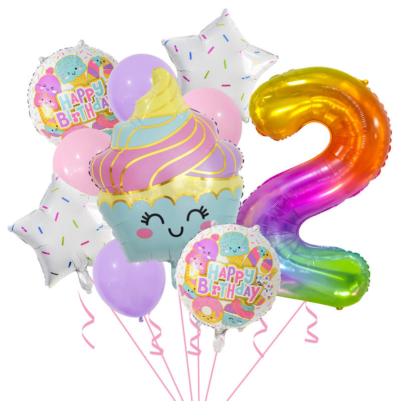 Cupcake and Number 3 Foil Balloons Birthday Party Decoration Set 16