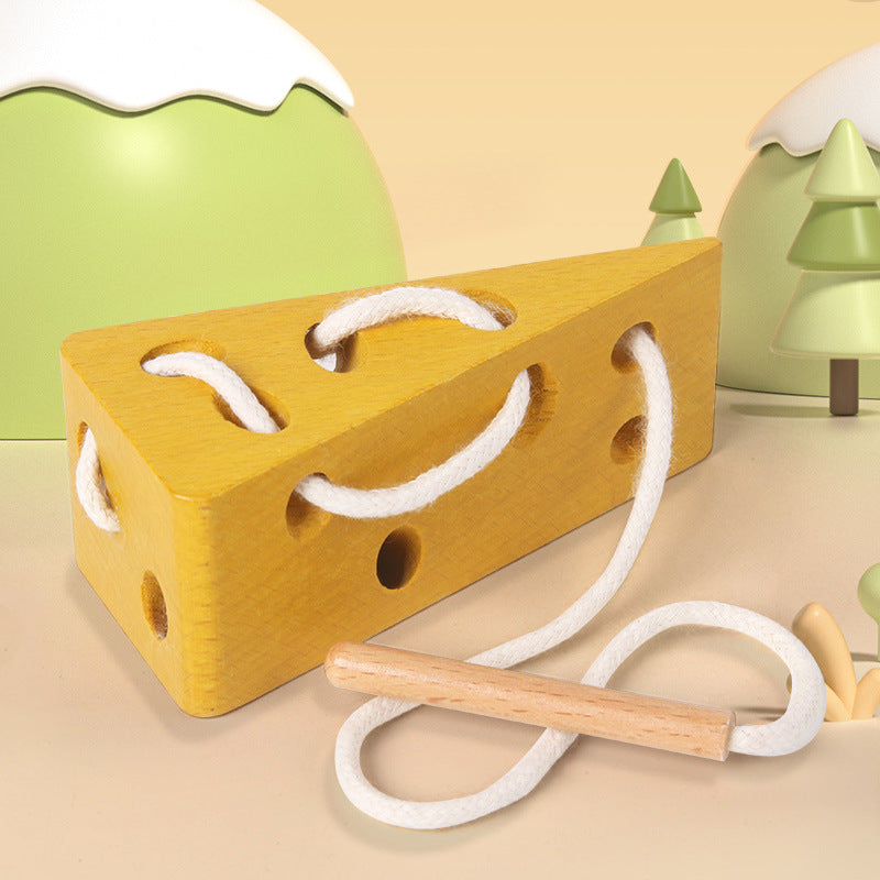 Wooden Cheese Threading Montessori Toys for Toddlers 11 x 5 x 4.5CM 2
