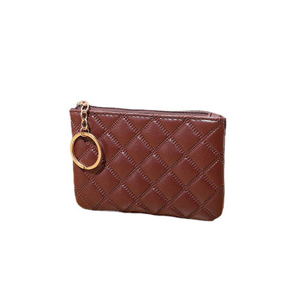 Plaid PU Leather Keychain Wallet Compact Zipper Design 5