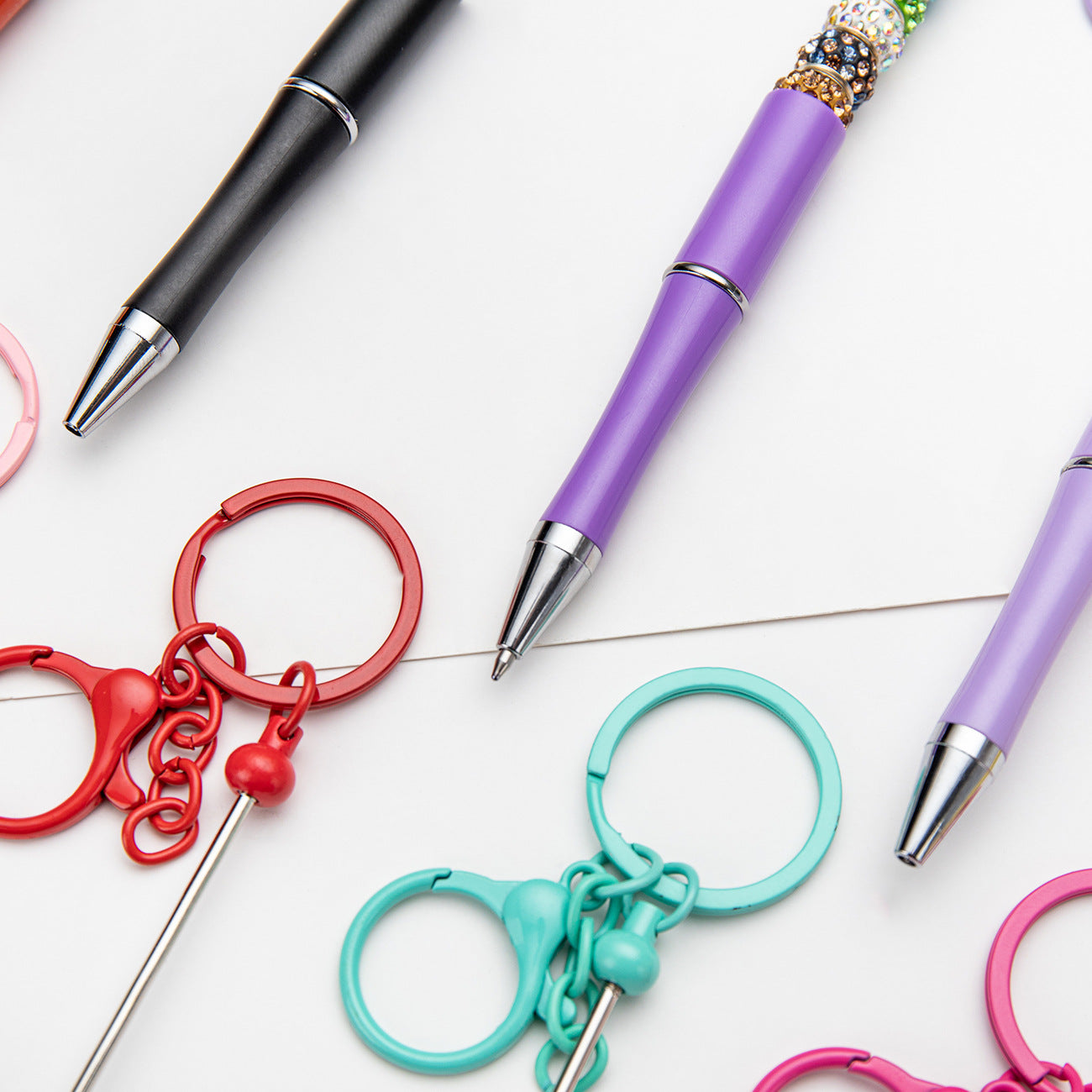 DIY Portable Keychain Beadable Ballpoint Pen Metal Plastic 21.5cm 3