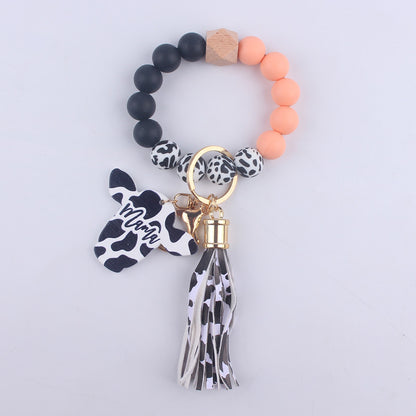 Western Cow Silicone Bead Wristlet Keychain with Mama Charm 15