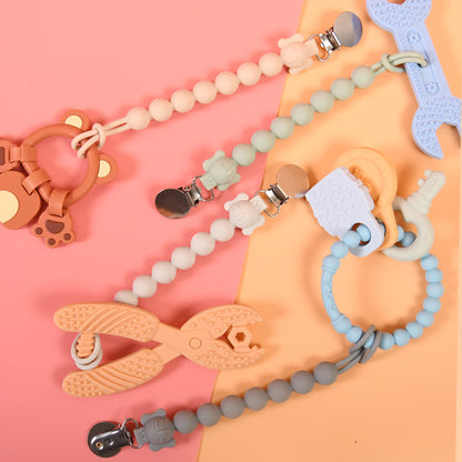Silicone Baby Teether Pacifier Clip Chain with Stainless Steel Clip 6