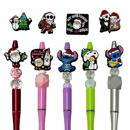 20Pcs Silicone 3D Focal Beads Christmas Blue Alien Character Large Ears Santa Theme 2