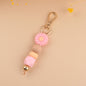 Daisy Silicone Bead Keychain with Wooden Round Bead Charm 8