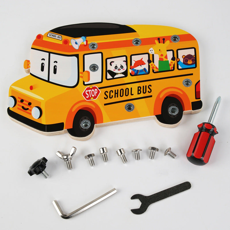 Wooden Montessori Toys Simulation School Bus Car Educational Toy 6