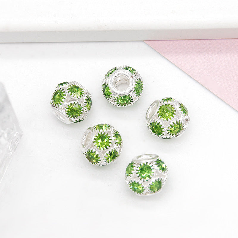 50pcs 8mm Metal Hollow Rhinestone Spacer Beads Silver and Gold 4