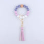 Tassel Silicone Bead Wristlet Keychain with Wooden Bead Charm 8cm 8
