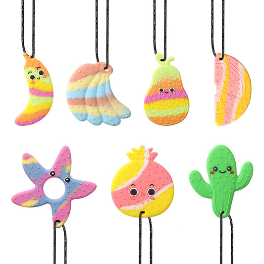Silicone Sensory Fidget Toy Fruit and Cactus Chew Necklace for Kids