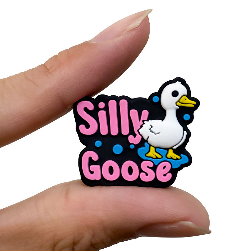 20Pcs Silicone Focal Beads Silly Goose Text with Standing Bird 5