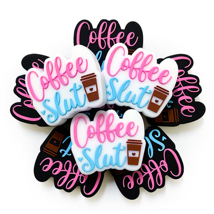 20Pcs Silicone Focal Beads Coffee Cup with Script Text 4