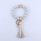 PU Leather Tassel Silicone Bead Wristlet Keychain Leopard Print 16