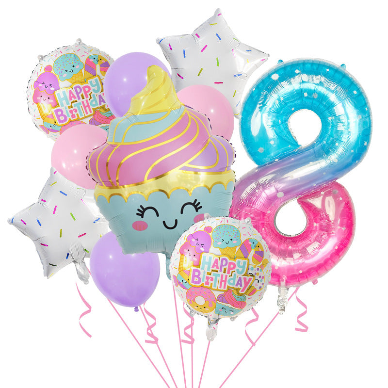 Cupcake and Number 3 Foil Balloons Birthday Party Decoration Set 12