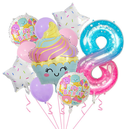 Cupcake and Number 3 Foil Balloons Birthday Party Decoration Set 12
