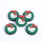 20pcs Silicone Focal Beads White Cat Round Face with Red Bow Christmas Wreath