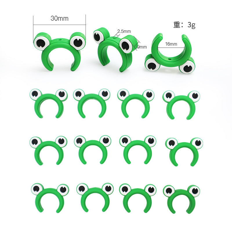20pcs Silicone Focal Beads Green Frog Front Facing 3