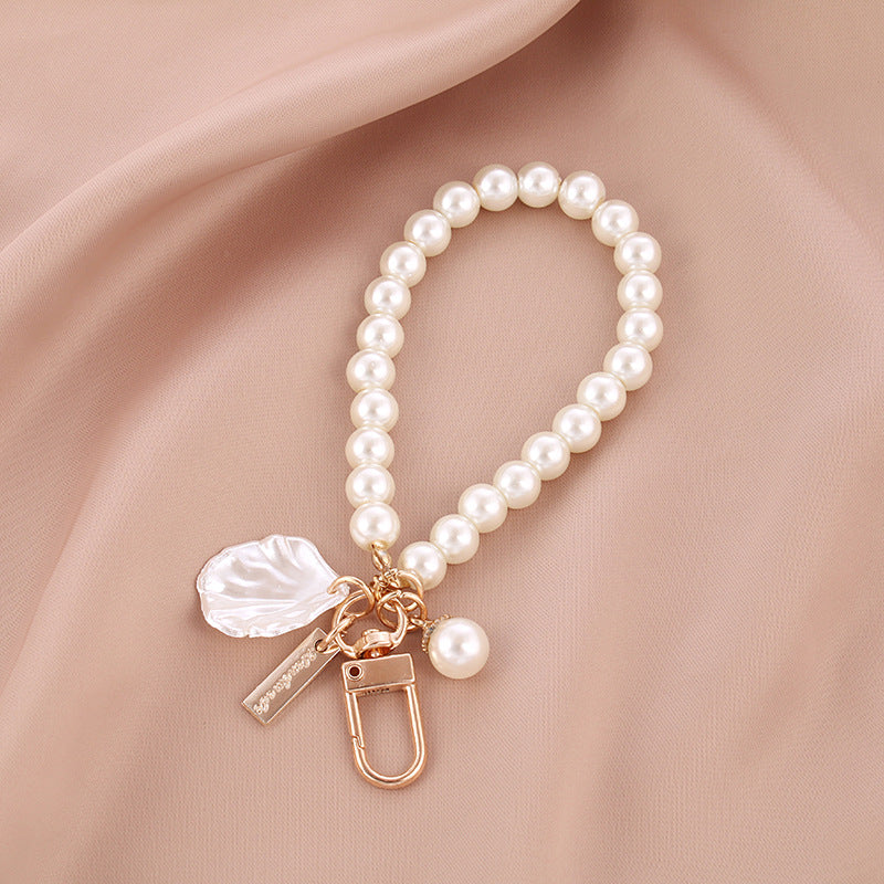 Pearl Love Silicone Bead Wristlet Keychain with Metal Charm 6