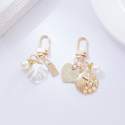 Cute Shell Metal Keychain with Pearl and Heart Charms 3