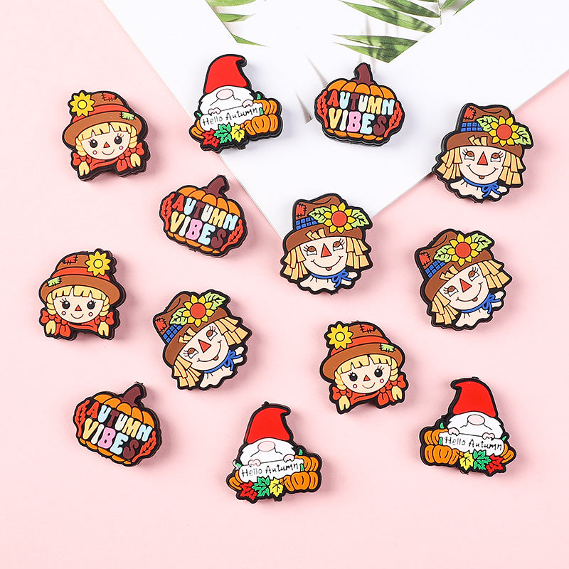 20Pcs Silicone Focal Beads Scarecrow Autumn Pumpkin With Printed Text 3