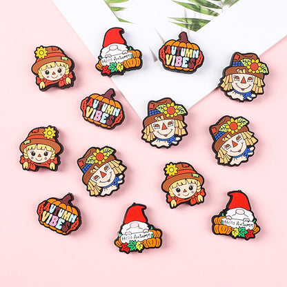 20Pcs Silicone Focal Beads Scarecrow Autumn Pumpkin With Printed Text 3