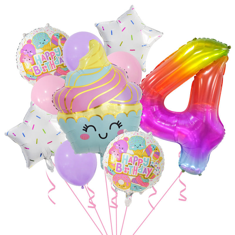 Cupcake and Number 3 Foil Balloons Birthday Party Decoration Set 4