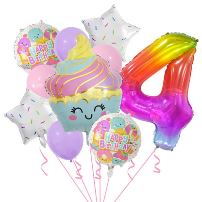 Cupcake and Number 3 Foil Balloons Birthday Party Decoration Set 4