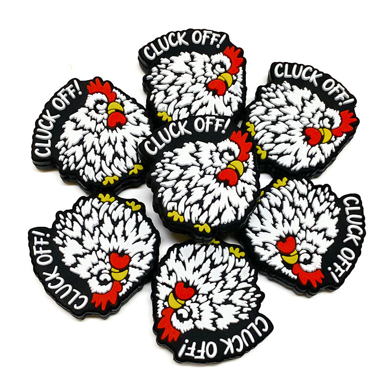 20Pcs Silicone Focal Beads White Hair Cock With Printed Text Cluck Off 4