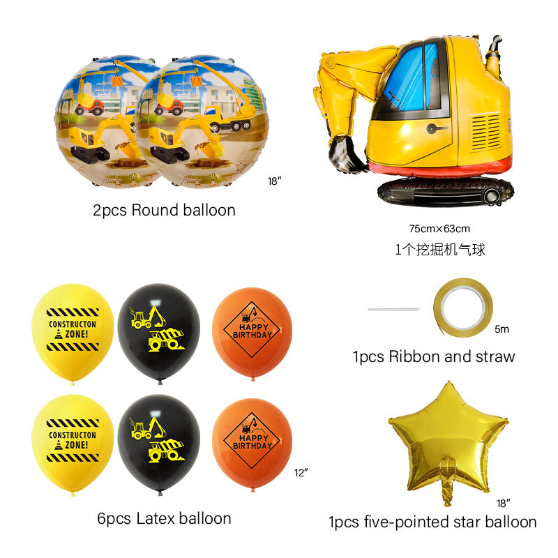 Excavator Foil Balloon Construction Party Decoration Set 4