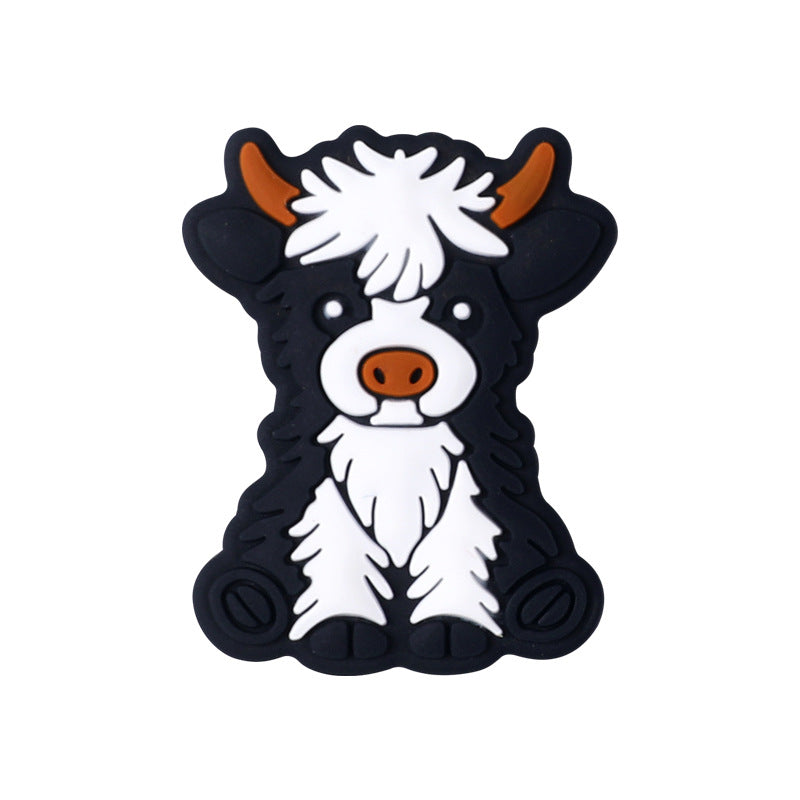 Silicone Focal Beads Cute Dairy Cattle Highland Cow Sitting Pose 5