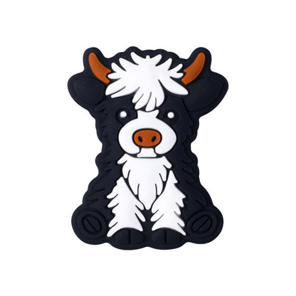 Silicone Focal Beads Cute Dairy Cattle Highland Cow Sitting Pose 5