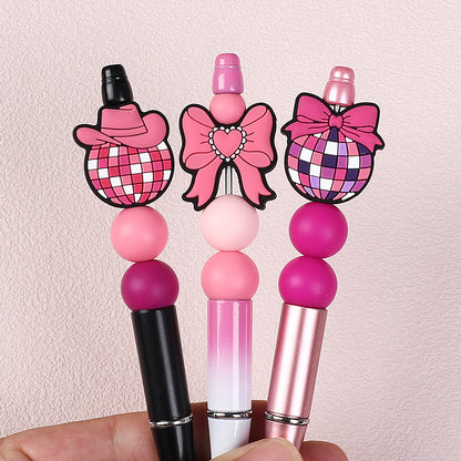 20Pcs Silicone Focal Beads Cartoon Love Pink Series With Bow and Heart Details 3