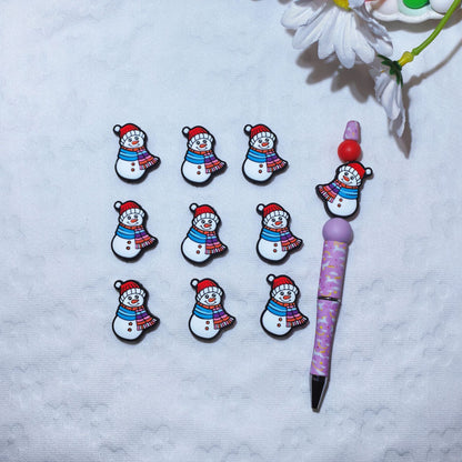 20Pcs Silicone Focal Beads Christmas Snowman Wearing Scarf 2