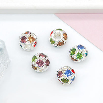 50pcs 8mm Metal Hollow Rhinestone Spacer Beads Silver and Gold 14