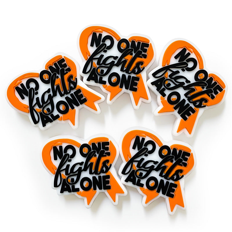 20Pcs Silicone Focal Beads Cartoon Battle Ribbon with Text Layered Design 4